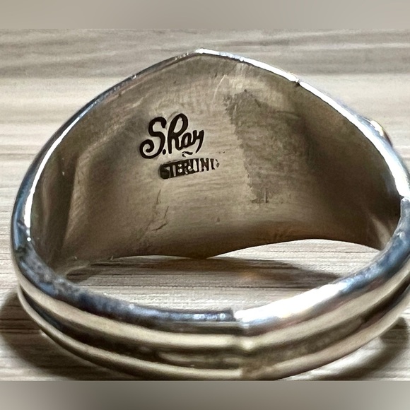 Vintage Designer S. Ray Sterling Silver & Gold Turquoise & CZ Ring, Size 11 - Picture 5 of 10